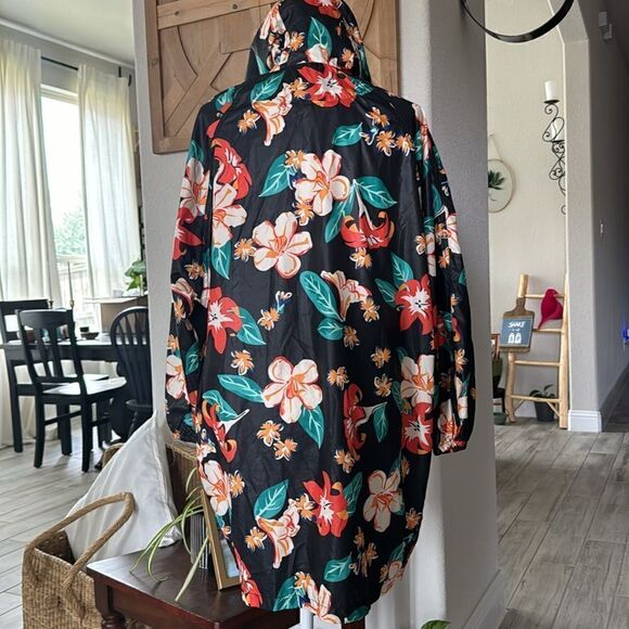NWOT Zara Rain Jacket Floral Hooded Zip up Pocket Beachy Tropical Lightweight - Picture 4 of 17